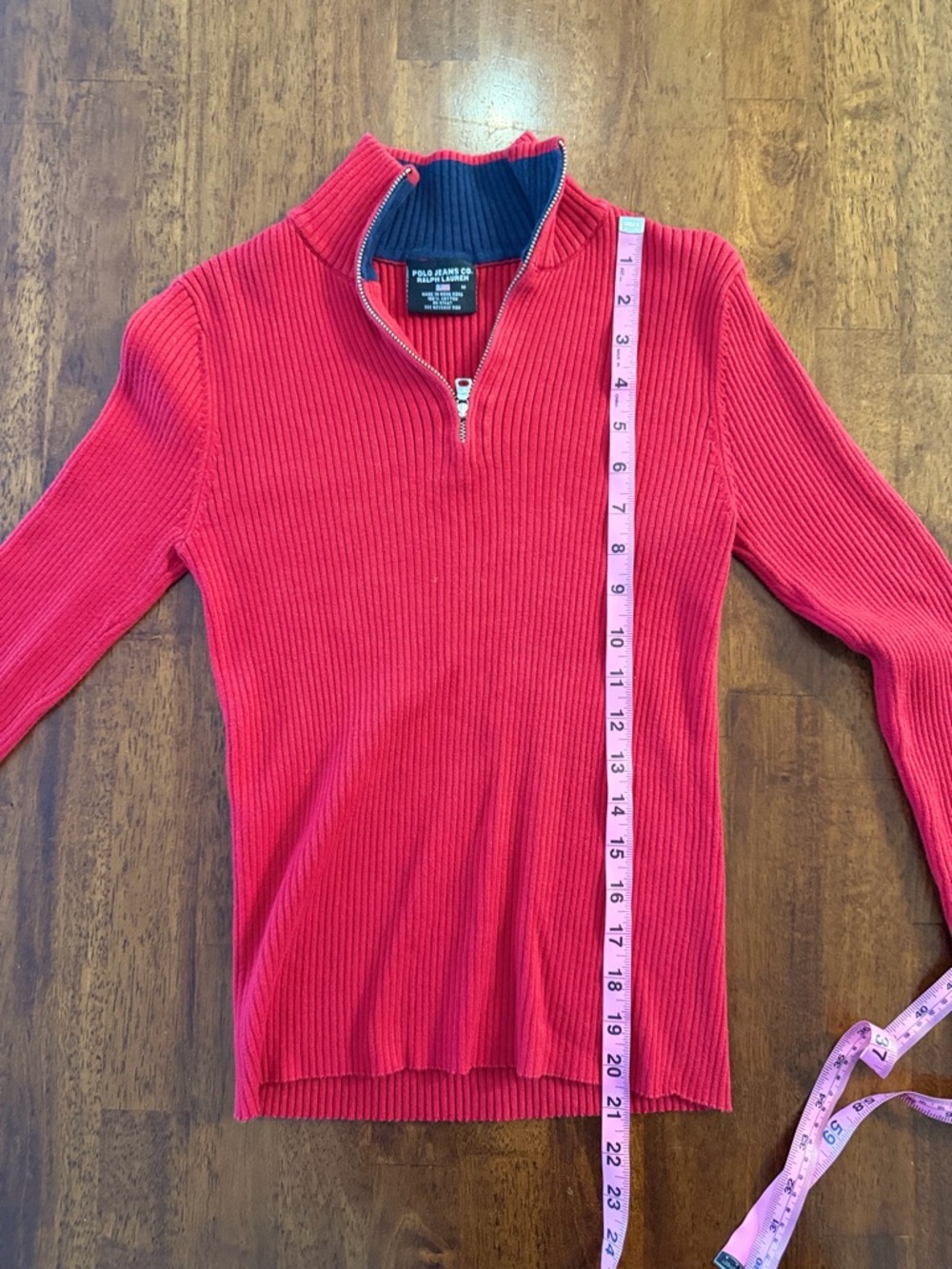 Vintage Ralph Lauren Polo Red Ribbed Quarter-Zip Sweater Top Sz M - Picture 5 of 7